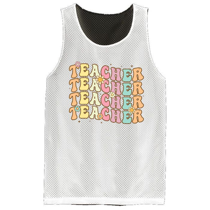 Retro Groovy Teacher Inspirational Colorful Back To School Mesh Reversible Basketball Jersey Tank