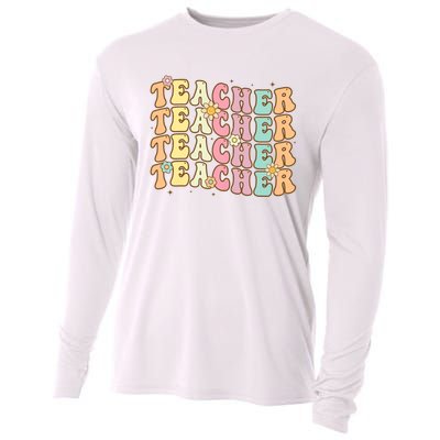 Retro Groovy Teacher Inspirational Colorful Back To School Cooling Performance Long Sleeve Crew