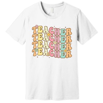 Retro Groovy Teacher Inspirational Colorful Back To School Premium T-Shirt