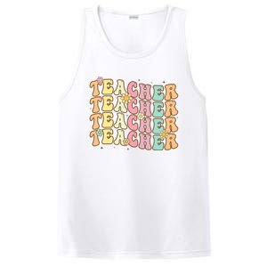 Retro Groovy Teacher Inspirational Colorful Back To School PosiCharge Competitor Tank