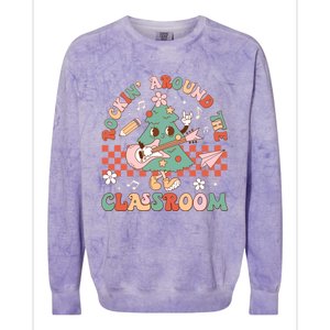 Retro Groovy Teacher Christmas Rockin Around The Classroom Gift Colorblast Crewneck Sweatshirt