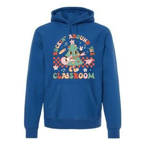 Retro Groovy Teacher Christmas Rockin Around The Classroom Gift Premium Hoodie