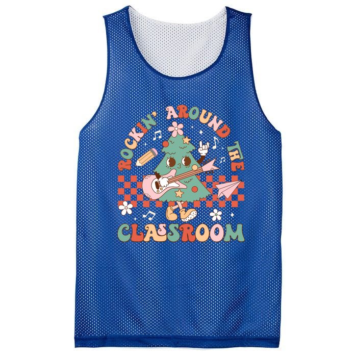 Retro Groovy Teacher Christmas Rockin Around The Classroom Gift Mesh Reversible Basketball Jersey Tank