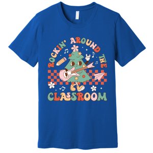 Retro Groovy Teacher Christmas Rockin Around The Classroom Gift Premium T-Shirt