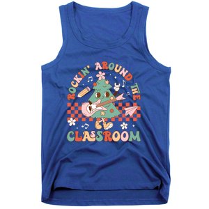 Retro Groovy Teacher Christmas Rockin Around The Classroom Gift Tank Top