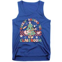 Retro Groovy Teacher Christmas Rockin Around The Classroom Gift Tank Top