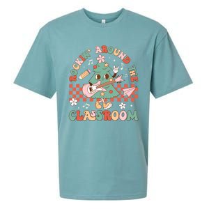 Retro Groovy Teacher Christmas Rockin Around The Classroom Gift Sueded Cloud Jersey T-Shirt