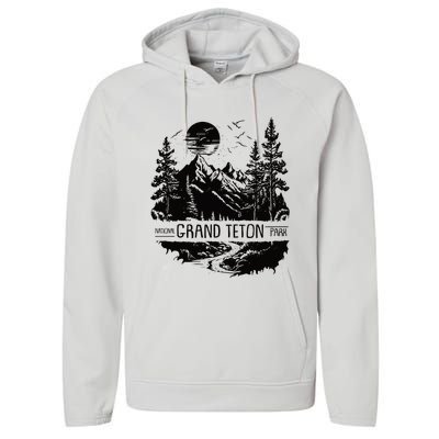 Retro Grand Teton National Park Us Vintage Grand Teton Performance Fleece Hoodie