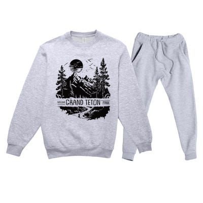 Retro Grand Teton National Park Us Vintage Grand Teton Premium Crewneck Sweatsuit Set