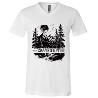 Retro Grand Teton National Park Us Vintage Grand Teton V-Neck T-Shirt