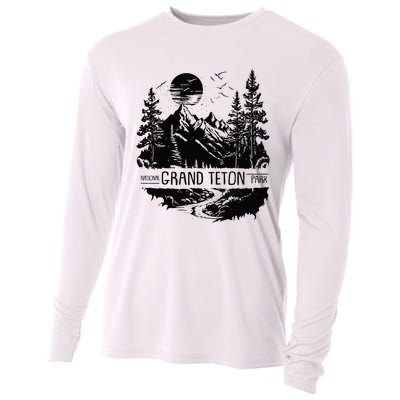 Retro Grand Teton National Park Us Vintage Grand Teton Cooling Performance Long Sleeve Crew