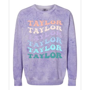 Retro Groovy T.AYLOR First Name Personalized Birthday Colorblast Crewneck Sweatshirt