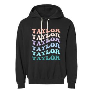 Retro Groovy T.AYLOR First Name Personalized Birthday Garment-Dyed Fleece Hoodie