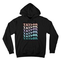 Retro Groovy T.AYLOR First Name Personalized Birthday Hoodie