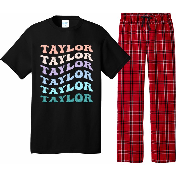 Retro Groovy T.AYLOR First Name Personalized Birthday Pajama Set