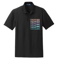 Retro Groovy T.AYLOR First Name Personalized Birthday Dry Zone Grid Polo