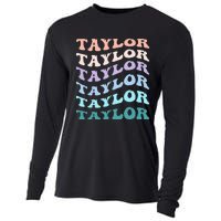 Retro Groovy T.AYLOR First Name Personalized Birthday Cooling Performance Long Sleeve Crew