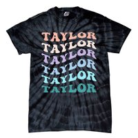 Retro Groovy T.AYLOR First Name Personalized Birthday Tie-Dye T-Shirt