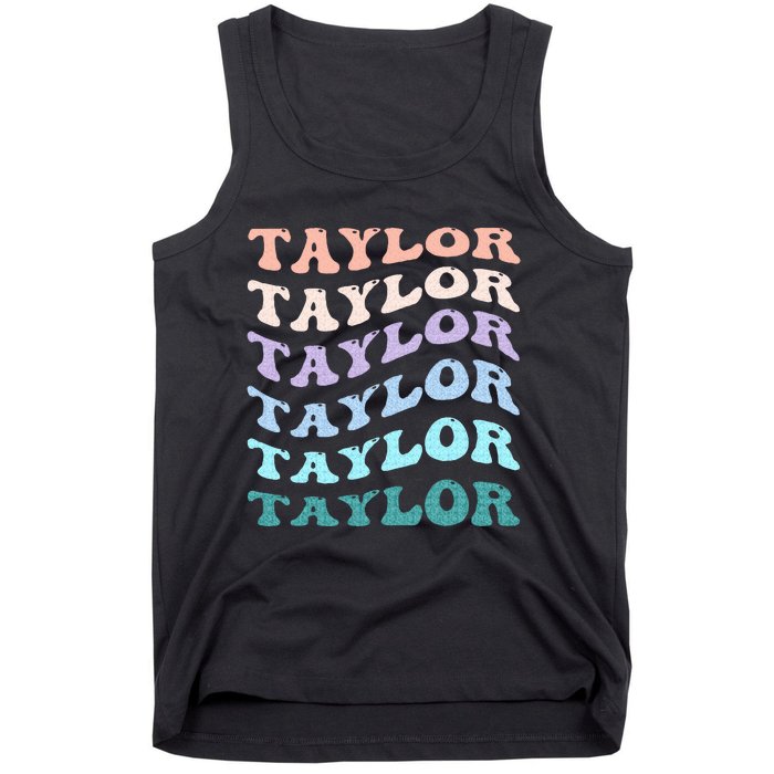 Retro Groovy T.AYLOR First Name Personalized Birthday Tank Top