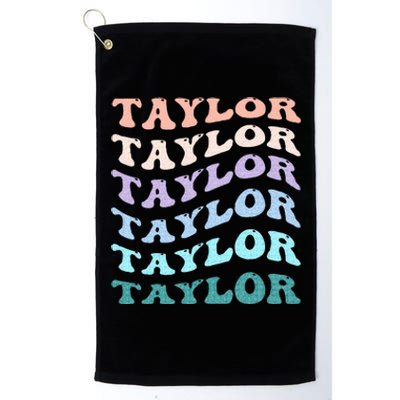 Retro Groovy T.AYLOR First Name Personalized Birthday Platinum Collection Golf Towel