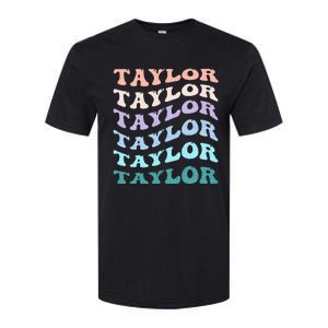 Retro Groovy T.AYLOR First Name Personalized Birthday Softstyle CVC T-Shirt