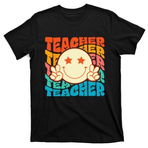 Retro Groovy Teacher Crew Smile Face Elementary School T-Shirt