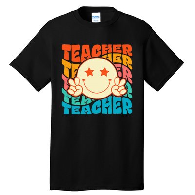 Retro Groovy Teacher Crew Smile Face Elementary School Tall T-Shirt