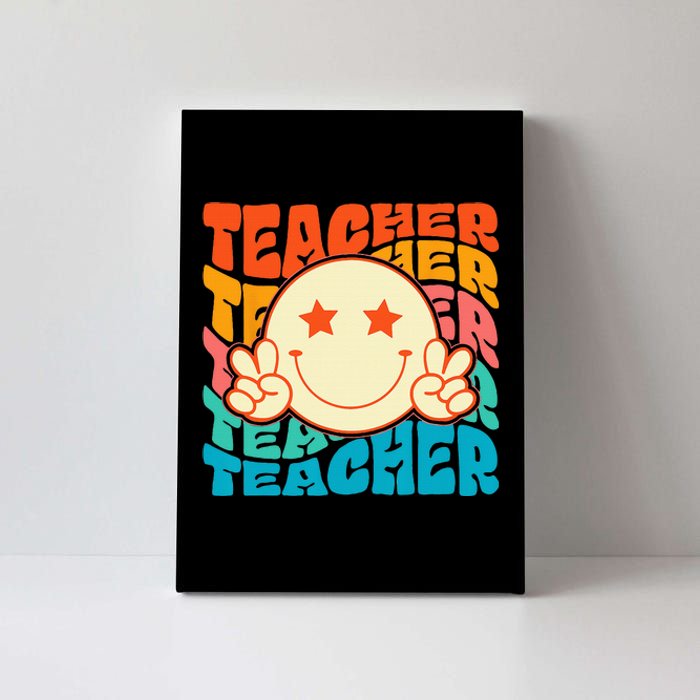 Retro Groovy Teacher Crew Smile Face Elementary School Canvas