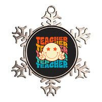 Retro Groovy Teacher Crew Smile Face Elementary School Metallic Star Ornament