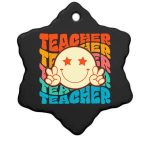 Retro Groovy Teacher Crew Smile Face Elementary School Ceramic Star Ornament