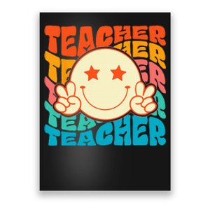 Retro Groovy Teacher Crew Smile Face Elementary School Poster