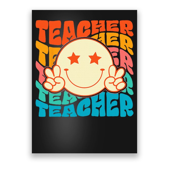 Retro Groovy Teacher Crew Smile Face Elementary School Poster