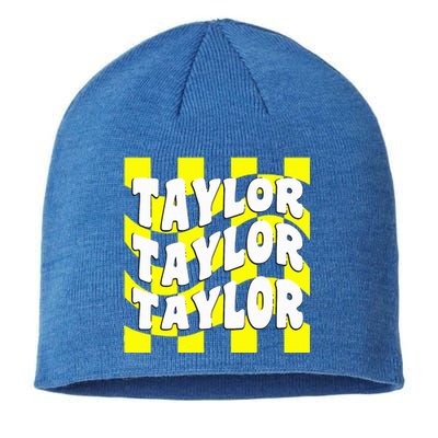 Retro Groovy T.AYLOR First Name Personalized Birthday Sustainable Beanie