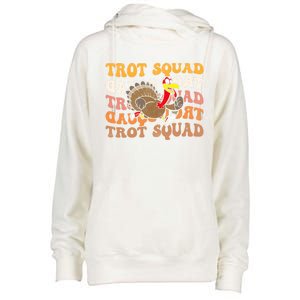 Retro Groovy Turkey Trot Squad Thanksgiving Turkey Runner Meaningful Gift Womens Funnel Neck Pullover Hood