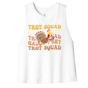 Retro Groovy Turkey Trot Squad Thanksgiving Turkey Runner Meaningful Gift Women's Racerback Cropped Tank