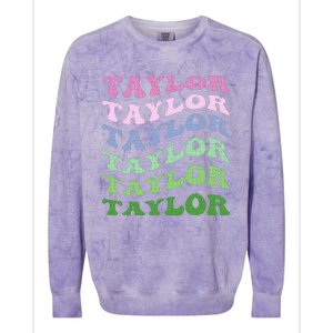 Retro Groovy T.AYLOR First Name Personalized Birthday Colorblast Crewneck Sweatshirt