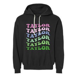 Retro Groovy T.AYLOR First Name Personalized Birthday Garment-Dyed Fleece Hoodie