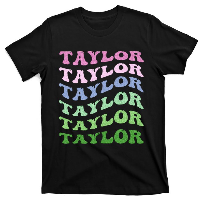 Retro Groovy T.AYLOR First Name Personalized Birthday T-Shirt