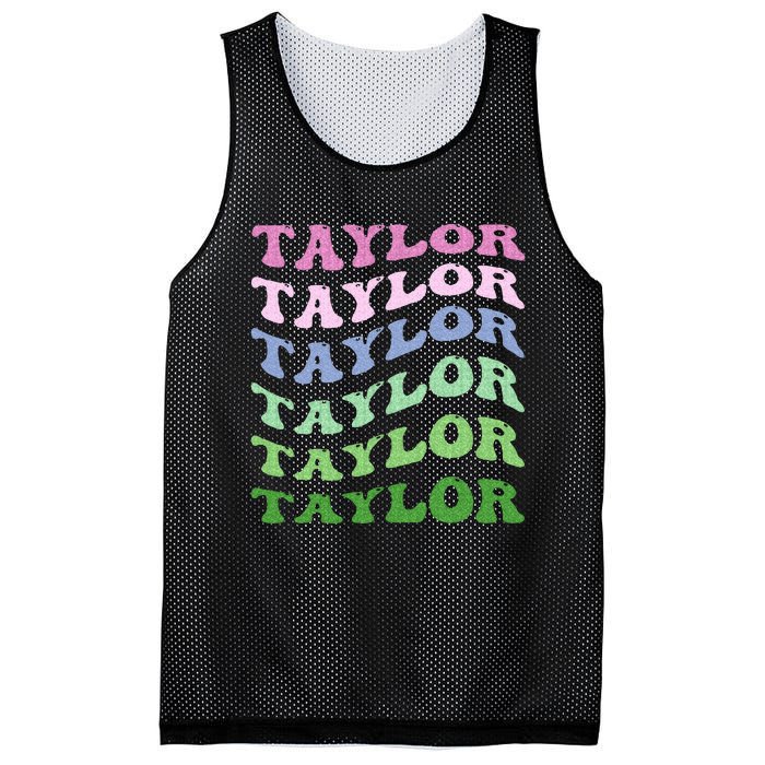 Retro Groovy T.AYLOR First Name Personalized Birthday Mesh Reversible Basketball Jersey Tank