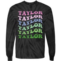 Retro Groovy T.AYLOR First Name Personalized Birthday Tie-Dye Long Sleeve Shirt