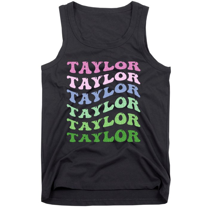 Retro Groovy T.AYLOR First Name Personalized Birthday Tank Top