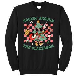 Retro Groovy Teacher Christmas Rockin Around The Classroom Sweatshirt