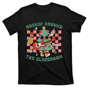 Retro Groovy Teacher Christmas Rockin Around The Classroom T-Shirt