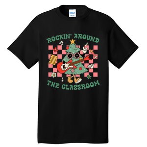 Retro Groovy Teacher Christmas Rockin Around The Classroom Tall T-Shirt