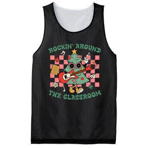 Retro Groovy Teacher Christmas Rockin Around The Classroom Mesh Reversible Basketball Jersey Tank