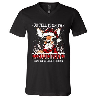 Reindeer Go Tell It On The Mountain That Jesus Christ V-Neck T-Shirt