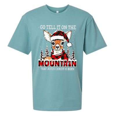 Reindeer Go Tell It On The Mountain That Jesus Christ Sueded Cloud Jersey T-Shirt