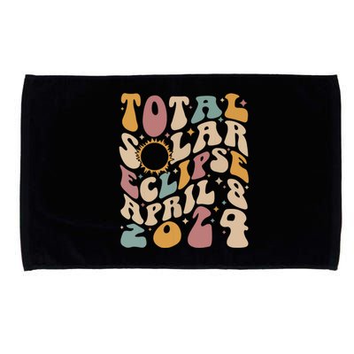 Retro Groovy Total Solar Eclipse April 08 2024 Microfiber Hand Towel