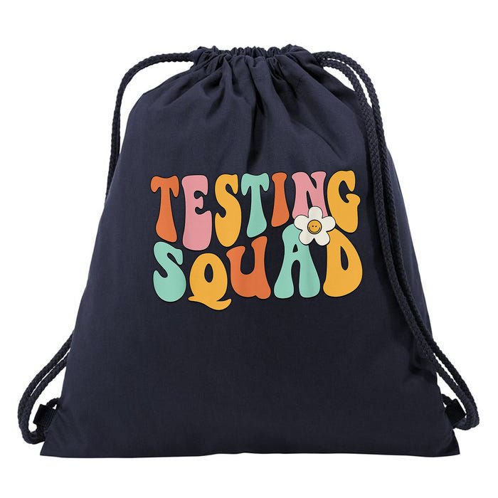 Retro Groovy Testing Squad Test Day Motivational Teacher Drawstring Bag