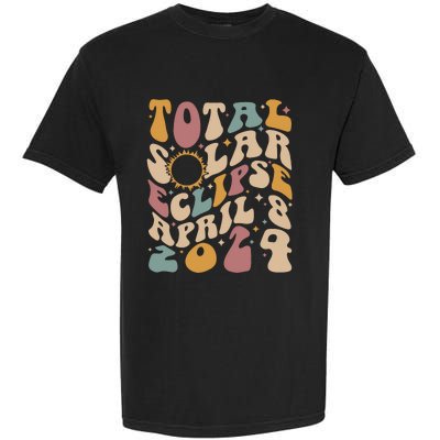 Retro Groovy Total Solar Eclipse April 08 2024 Garment-Dyed Heavyweight T-Shirt